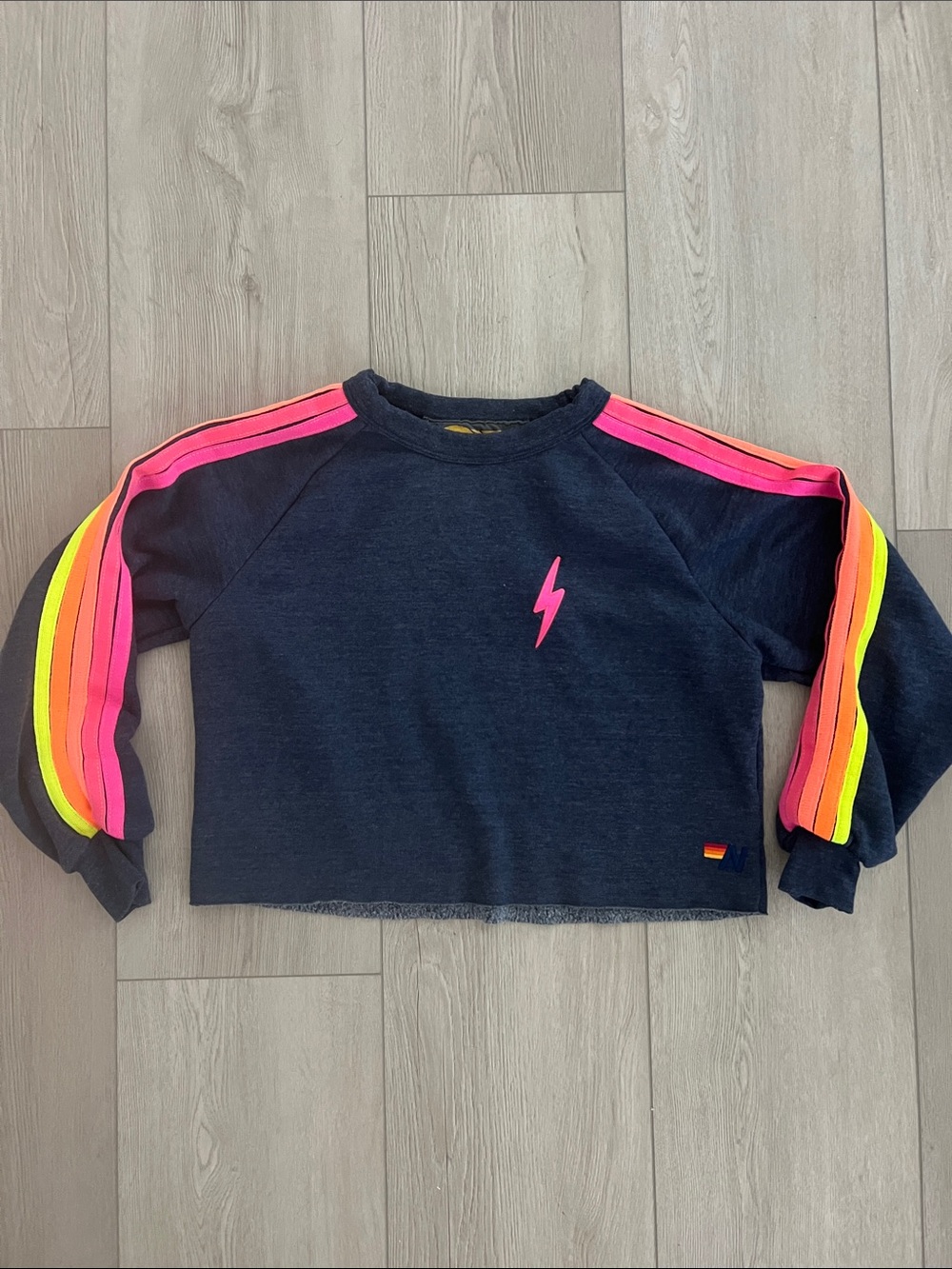 Aviator Nation Striped Cropped Classic Crew Lightning Bolt Small - Picture 2 of 6
